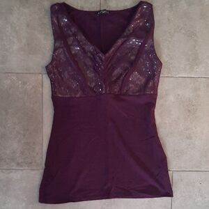 Express Deep Plum Purple Top with Sequin Accents